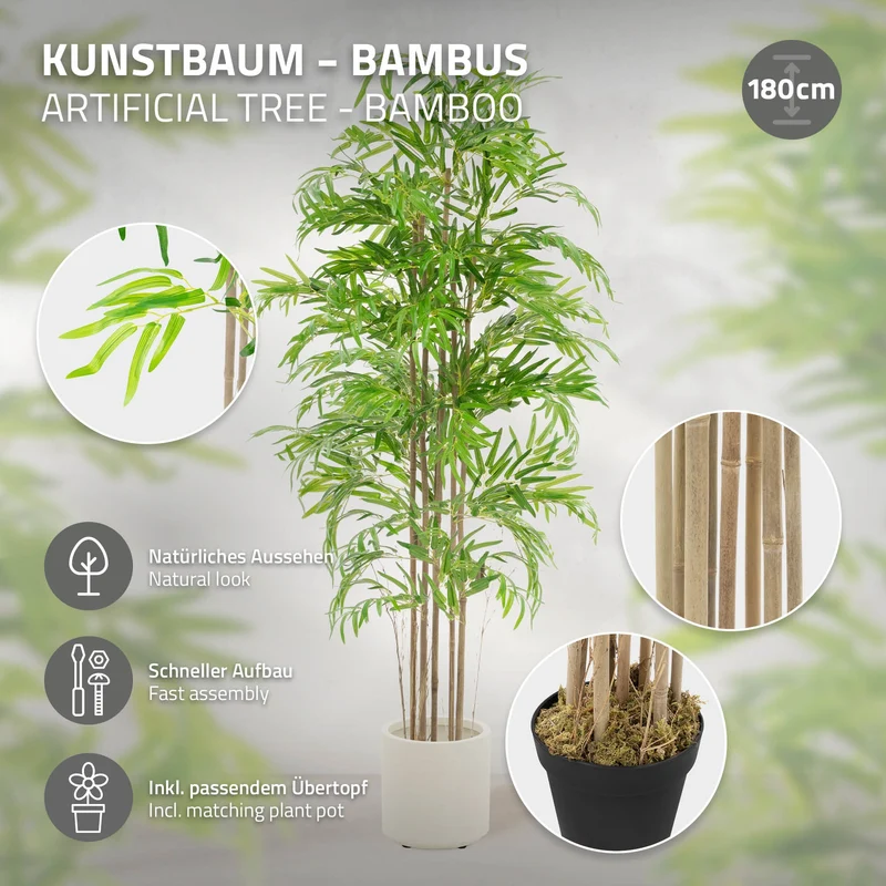 Künstlicher Bambus Kunstpflanze mit Echtholzstamm ML-Design