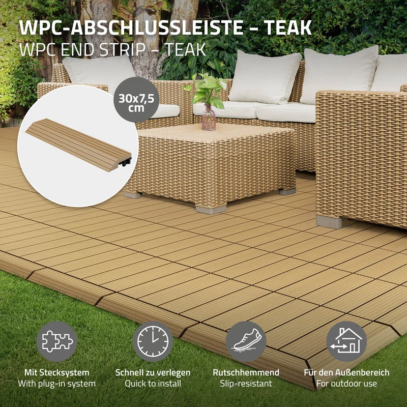 WPC Abschlussleiste 30x2x7,5 cm für WPC Bodenfliese gerade Teak ML-Design
