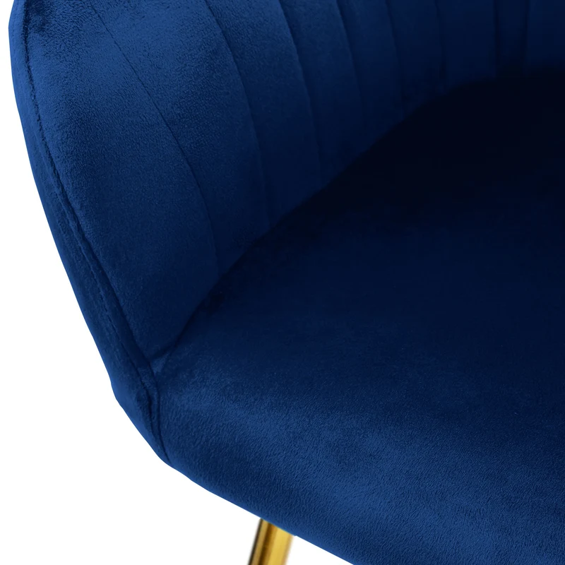 Esszimmerstuhl 6er Set Linierte Steppung mit Rücken- und Armlehnen Blau Küchenstuhl mit Microfaser-Samtbezug & goldene Metallbeine ML-Design