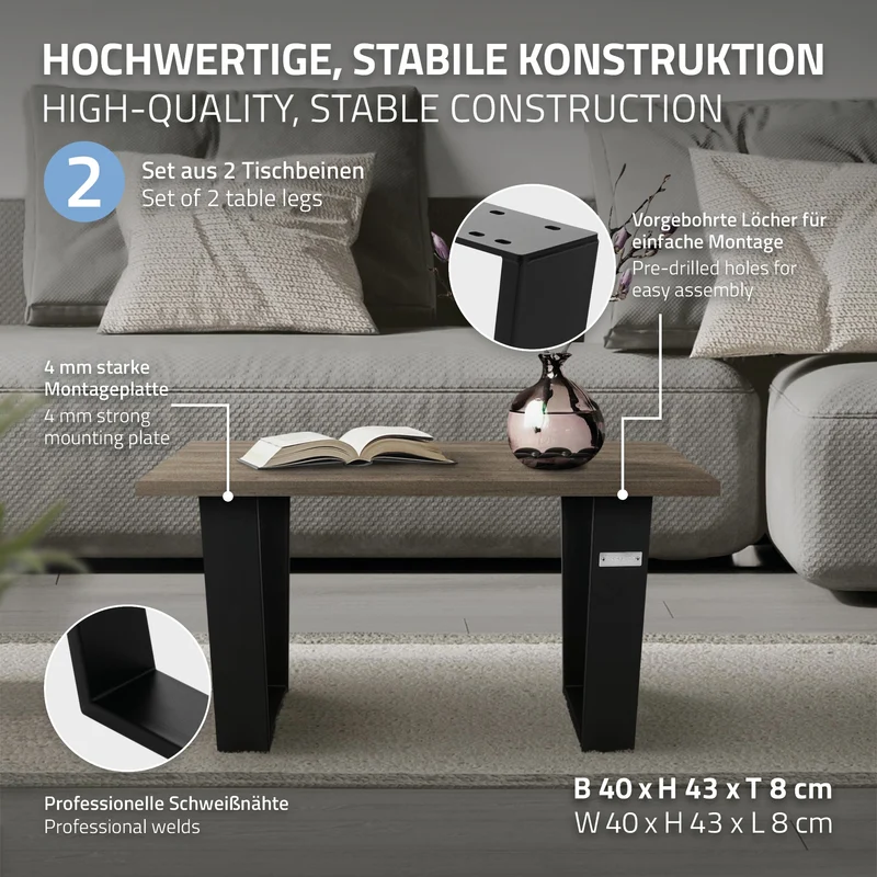 Tischbeine Tischgestell 2er Set V-Design aus Stahl ML-Design