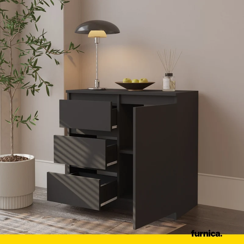 MIKEL - Kommode / Sideboard mit 3 Schubladen und 1 Tür - Anthrazit Grau H75cm B80cm T35cm
