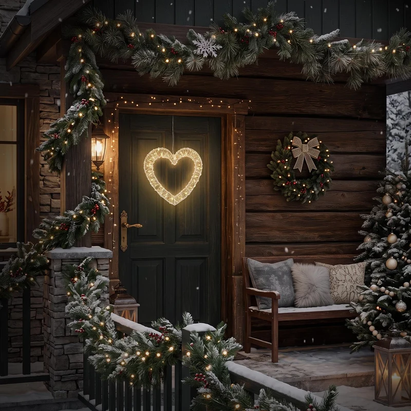 ECD Germany | LED Deko Herz mit Timer 500 LED 36 cm Metall Warmweiß Weihnachtsdeko Weihnachtsbeleuchtung Fensterdeko Weihnachten Lichterherz Außen