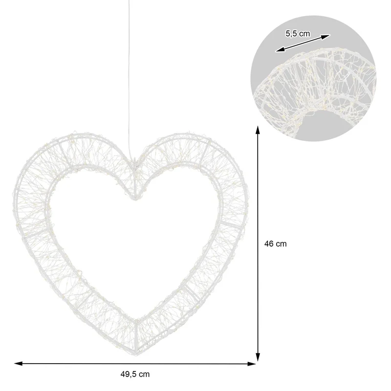 ECD Germany | LED Deko Herz mit Timer 720 LED 46 cm Metall Warmweiß Weihnachtsdeko Weihnachtsbeleuchtung Fensterdeko Weihnachten Lichterherz Außen