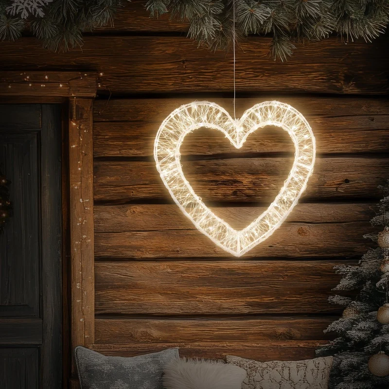 ECD Germany | LED Deko Herz mit Timer 720 LED 46 cm Metall Warmweiß Weihnachtsdeko Weihnachtsbeleuchtung Fensterdeko Weihnachten Lichterherz Außen