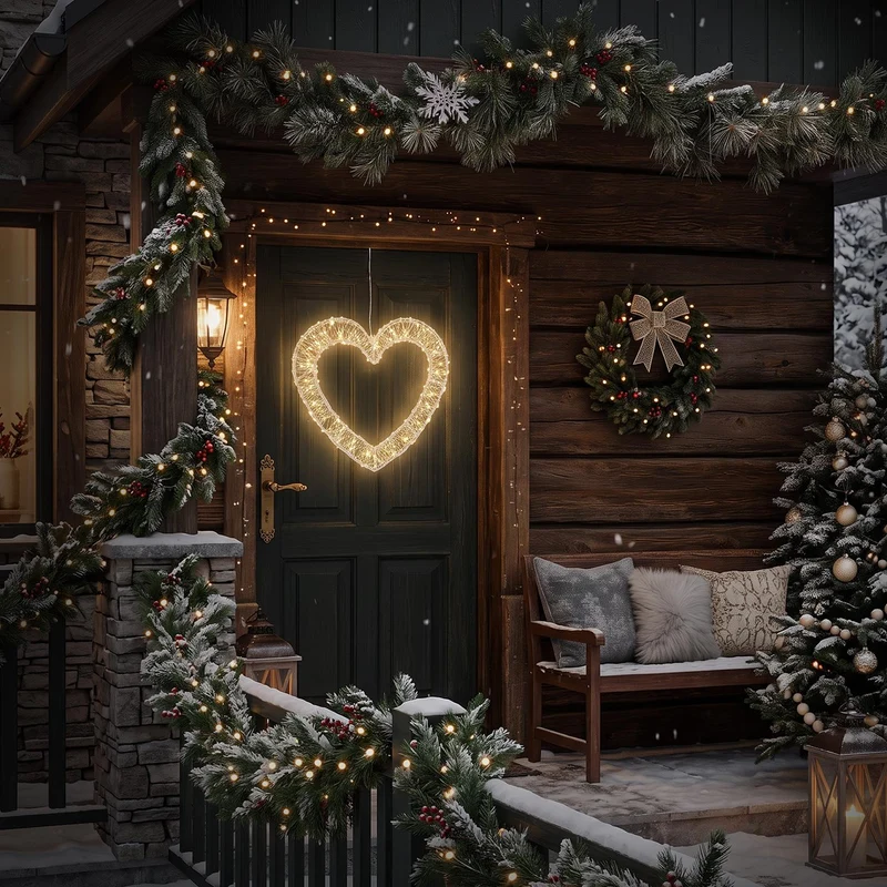 ECD Germany | LED Deko Herz mit Timer 720 LED 46 cm Metall Warmweiß Weihnachtsdeko Weihnachtsbeleuchtung Fensterdeko Weihnachten Lichterherz Außen