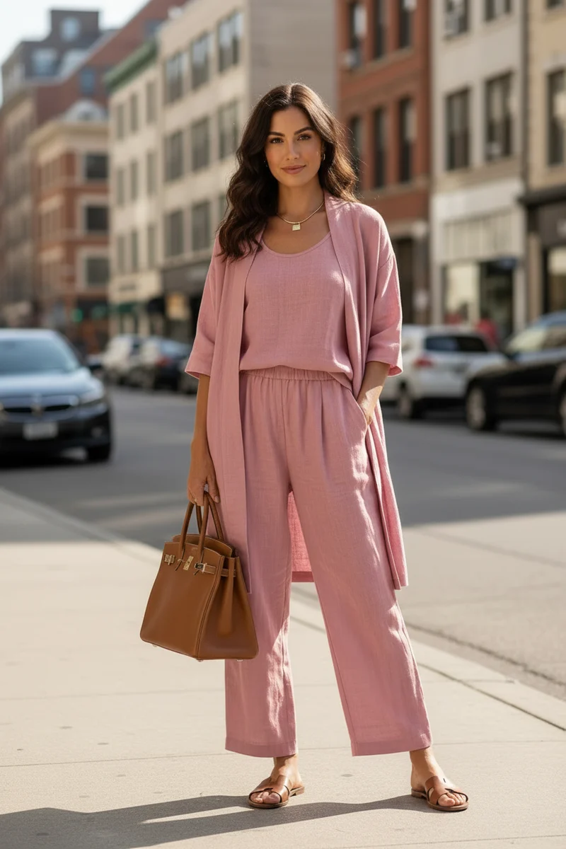Chic Top and Pants Set with Coordinated Layering Piece
