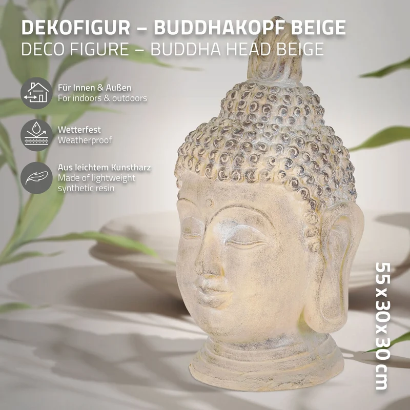 ECD Germany | Buddha Kopf Figur aus Kunststein Asien Dekorationsobjekt für Haus und Garten