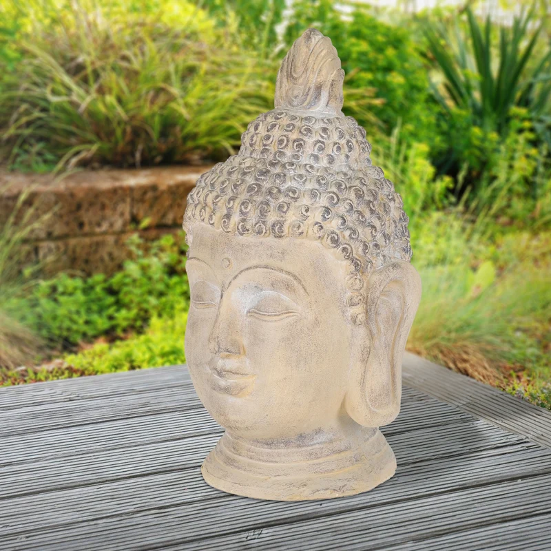 ECD Germany | Buddha Kopf Figur aus Kunststein Asien Dekorationsobjekt für Haus und Garten