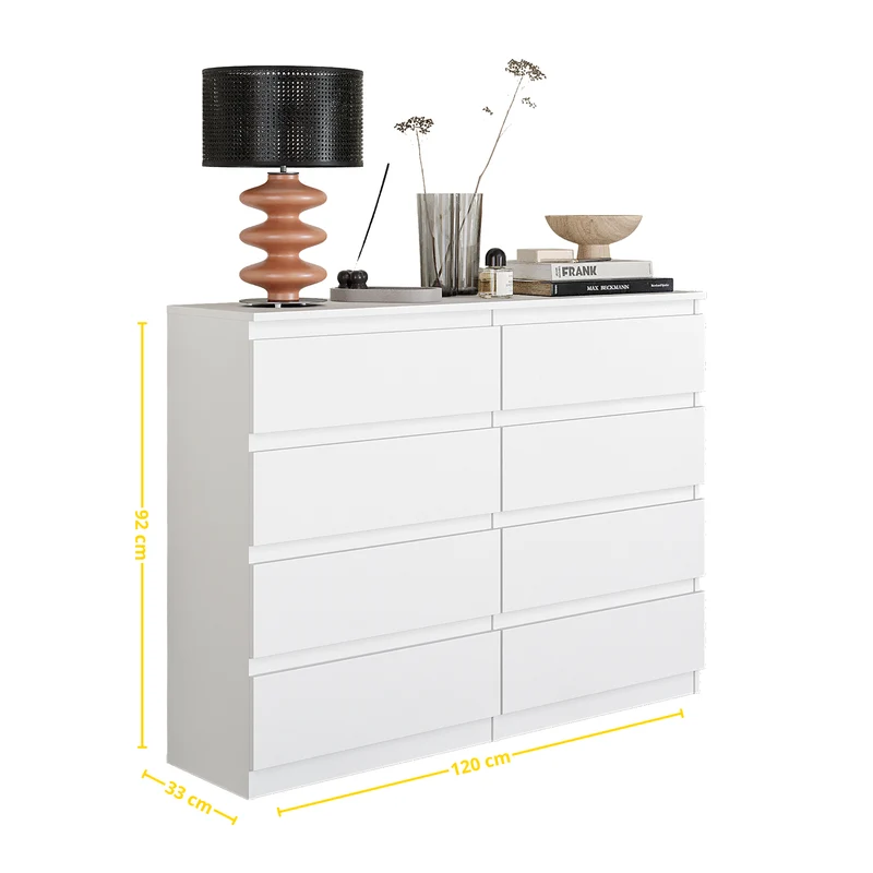 GABRIEL - Kommode / Sideboard mit 8 Schubladen - Weiß Matt H92cm B120cm T33cm