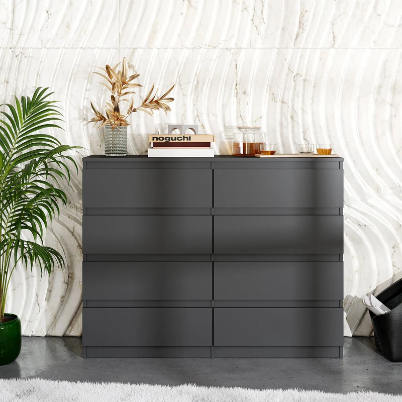 GABRIEL - Kommode / Sideboard mit 8 Schubladen - Anthrazit H92cm B120cm T33cm