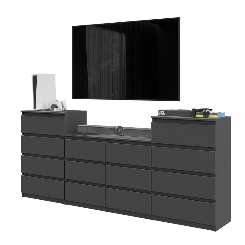 GABRIEL - Kommode / Sideboard mit 14 Schubladen (4+6+4) - Anthrazit Grau H92/70cm B220cm T33cm