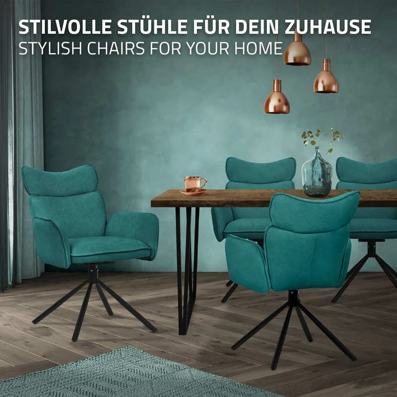 Esszimmerstuhl 2er Set drehbar Petrol mit Rücken- und Armlehne bis 120 kg ML-Design