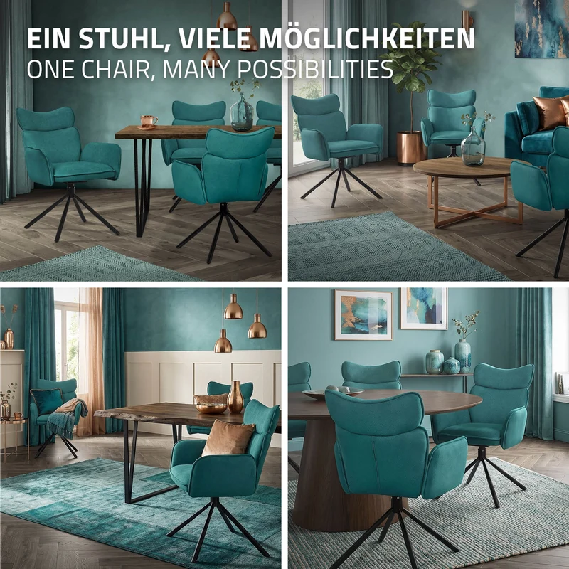 Esszimmerstuhl 2er Set drehbar Petrol mit Rücken- und Armlehne bis 120 kg ML-Design