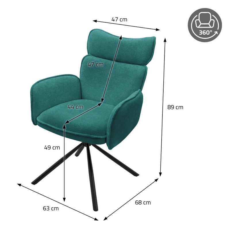 Esszimmerstuhl 4er Set drehbar Petrol mit Rücken- und Armlehne bis 120 kg ML-Design