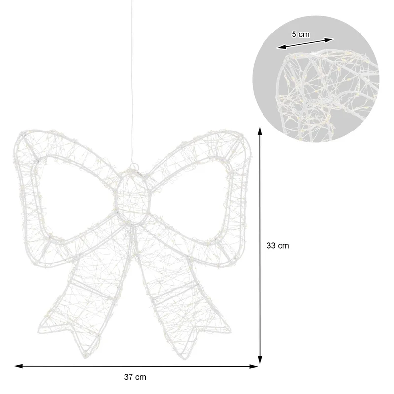 ECD Germany | LED Deko Schleife mit Timer 500 LED 33 cm Metall Warmweiß LED Schleife Weihnachten Weihnachtsdeko Weihnachtsbeleuchtung Außen