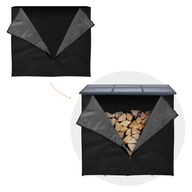 ML-Design | Abdeckung für Kaminholzregal wetterfest wasserabweisend Schwarz aus Polyester