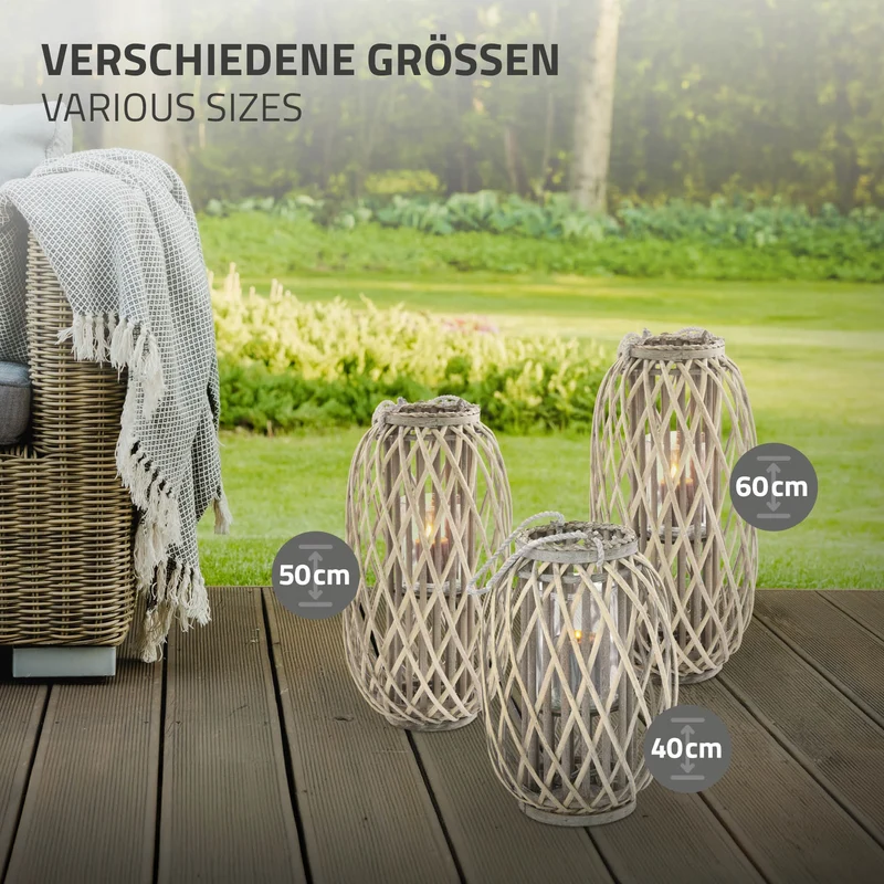 ECD Germany | Riedlaterne mit Henkel aus umweltfreundlichem RattanFlechtoptik, Windlicht, Kerzenhalter mit Glaseinsatz