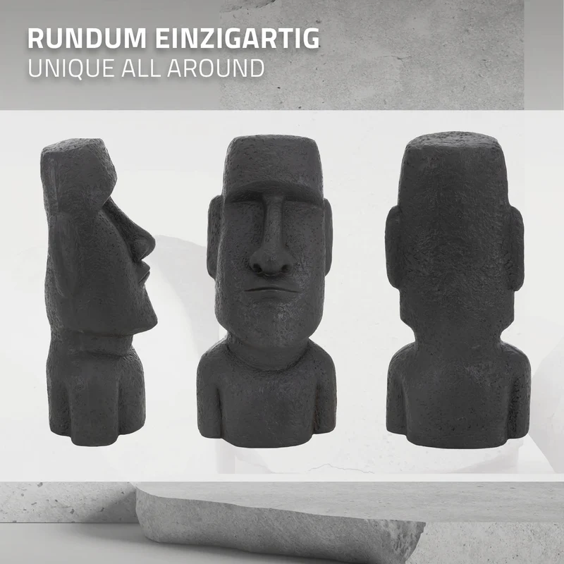 ECD Germany | Moai Rapa Nuil Kopf Figur aus wetterfestem Kunstharz Polyresin, Osterinsel Statue