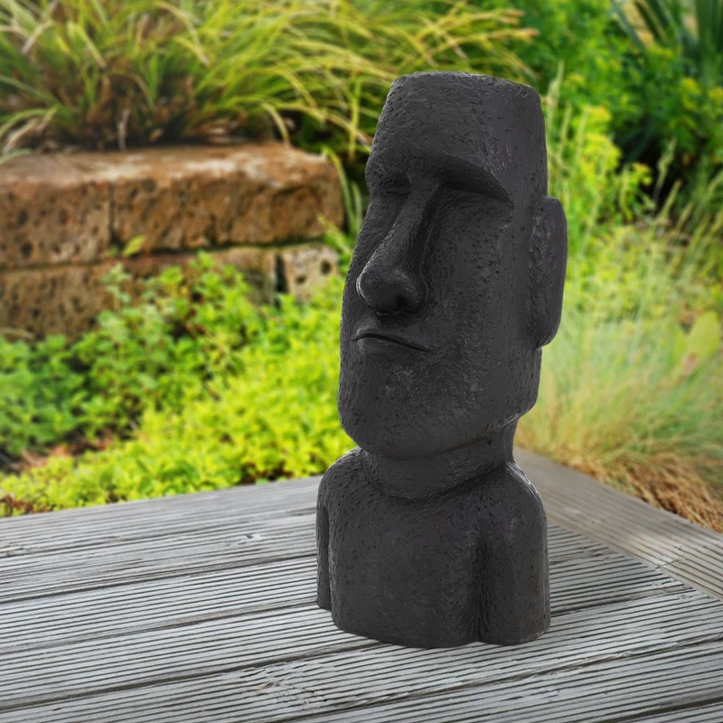 ECD Germany | Moai Rapa Nuil Kopf Figur aus wetterfestem Kunstharz Polyresin, Osterinsel Statue
