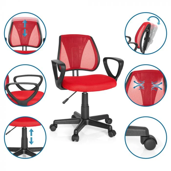 B-Ware hjh OFFICE Kinderdrehstuhl KIDDY CD Stoff Netzstoff Armlehnen Rot Kinderstuhl