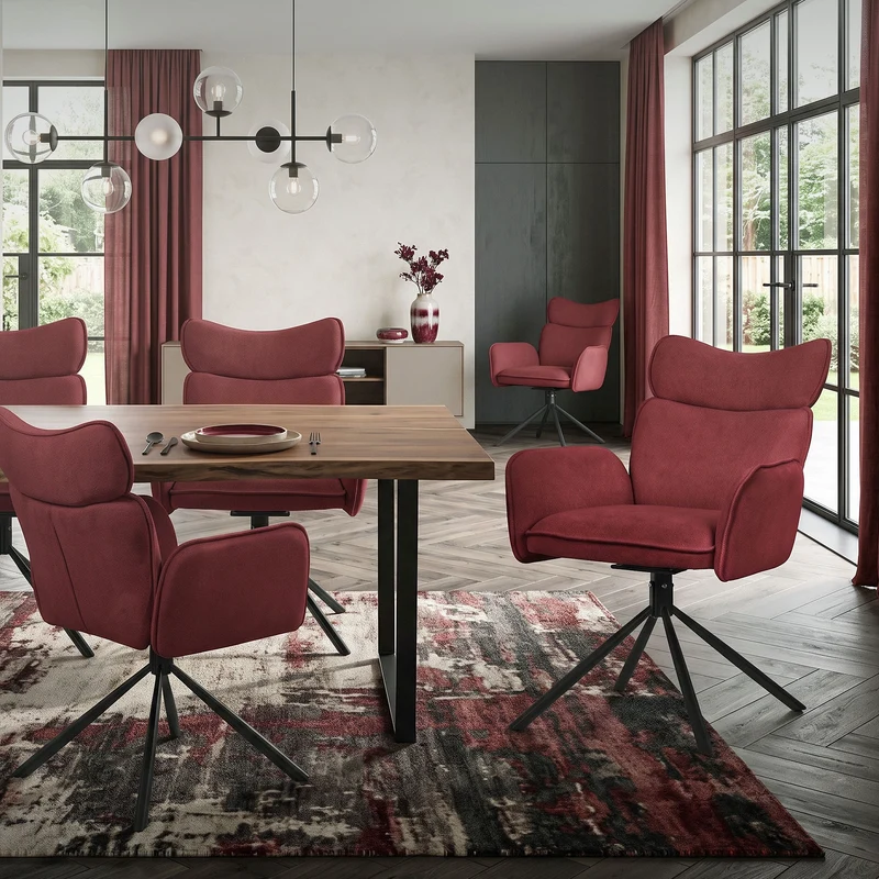 Esszimmerstuhl 4er Set drehbar Rot mit Rücken- und Armlehne bis 120 kg ML-Design