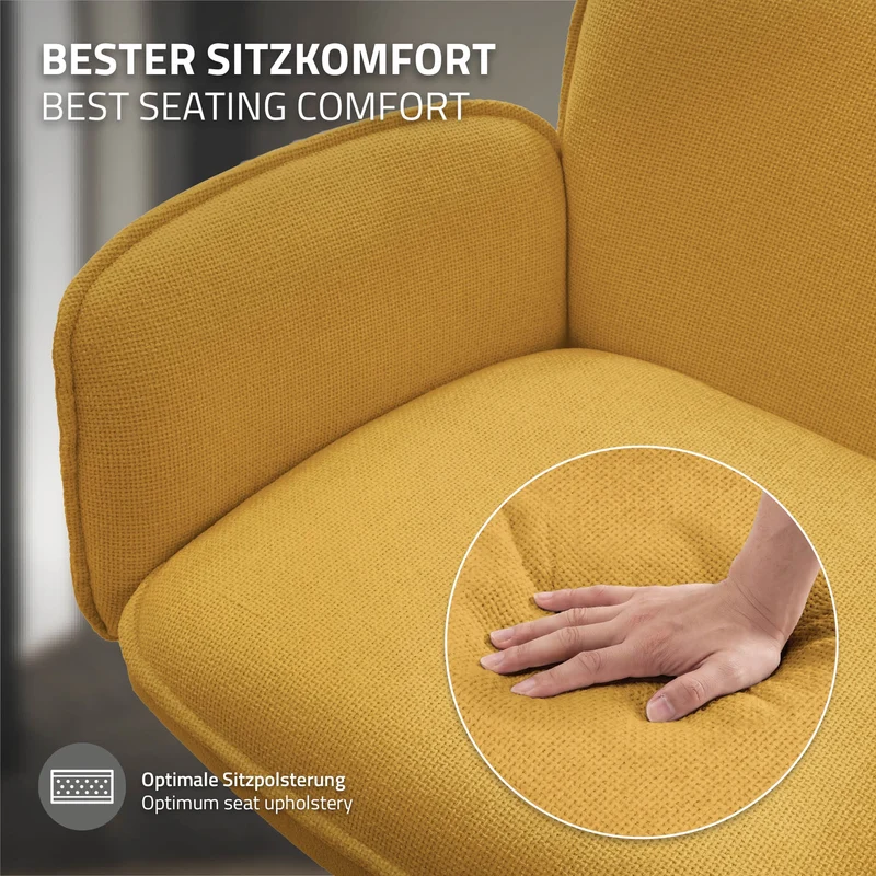 Esszimmerstuhl 2er Set drehbar Senf mit Rücken- und Armlehne bis 120 kg ML-Design