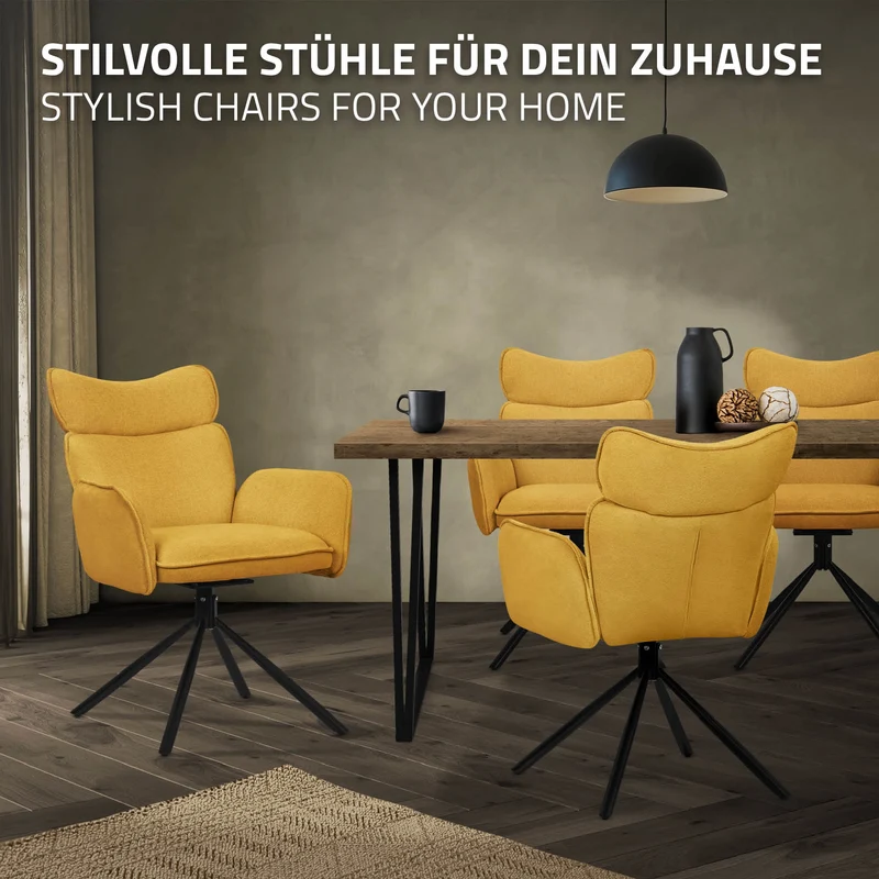 Esszimmerstuhl 2er Set drehbar Senf mit Rücken- und Armlehne bis 120 kg ML-Design