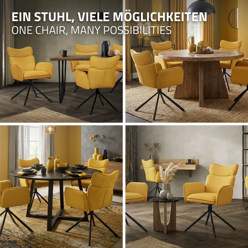 Esszimmerstuhl 2er Set drehbar Senf mit Rücken- und Armlehne bis 120 kg ML-Design