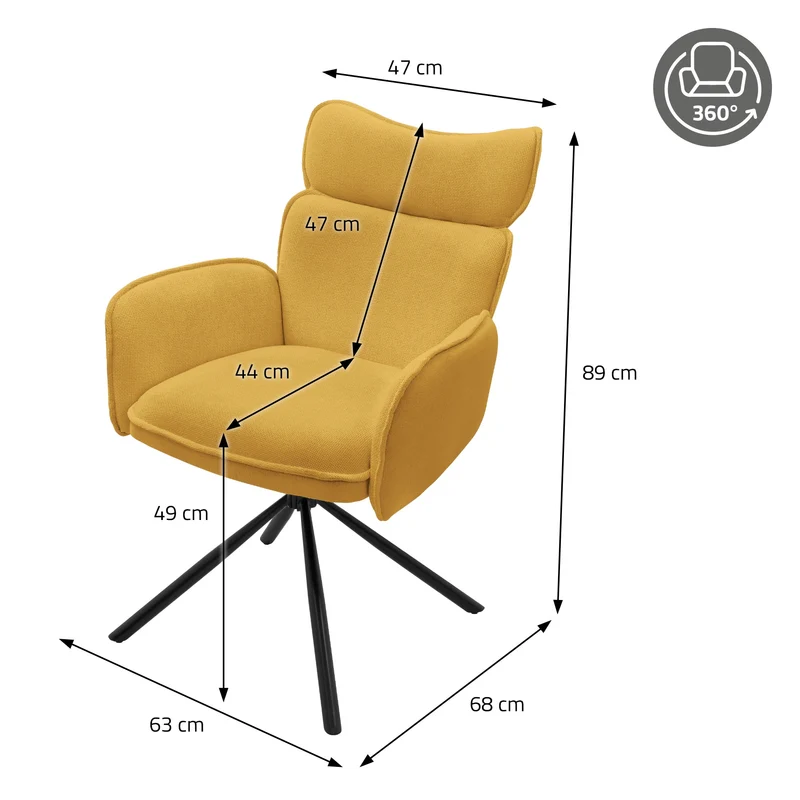 Esszimmerstuhl 4er Set drehbar Senf mit Rücken- und Armlehne bis 120 kg ML-Design