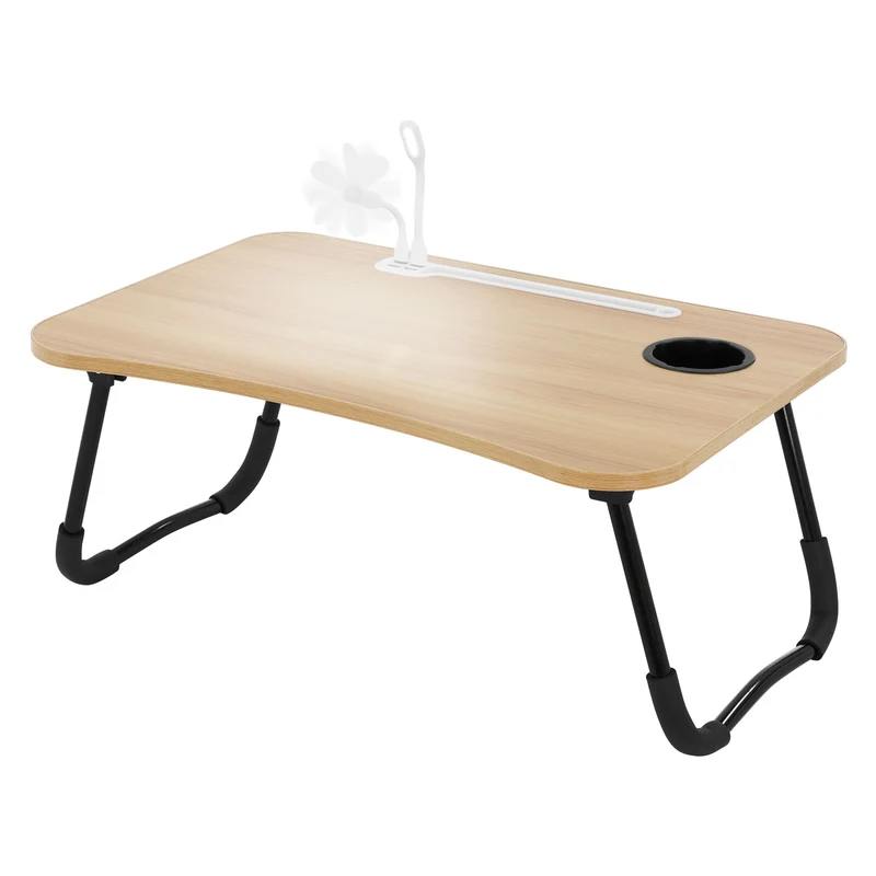 ML-Design | Laptoptisch mit USB-Ports klappbar 60x40 cm aus MDF inkl. USB Lampe und Ventilator