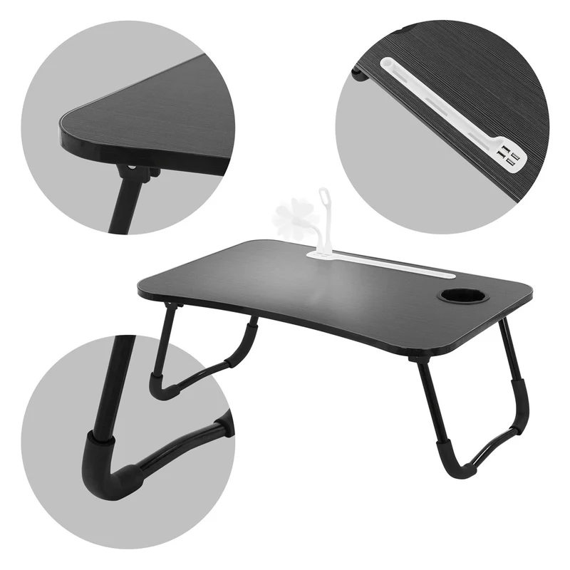 ML-Design | Laptoptisch mit USB-Ports klappbar 60x40 cm aus MDF inkl. USB Lampe und Ventilator