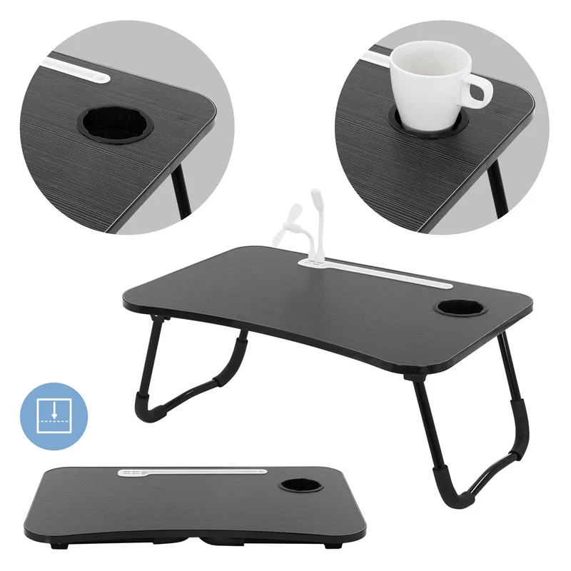 ML-Design | Laptoptisch mit USB-Ports klappbar 60x40 cm aus MDF inkl. USB Lampe und Ventilator