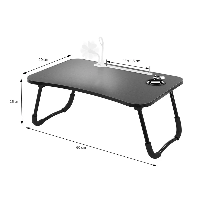 ML-Design | Laptoptisch mit USB-Ports klappbar 60x40 cm aus MDF inkl. USB Lampe und Ventilator