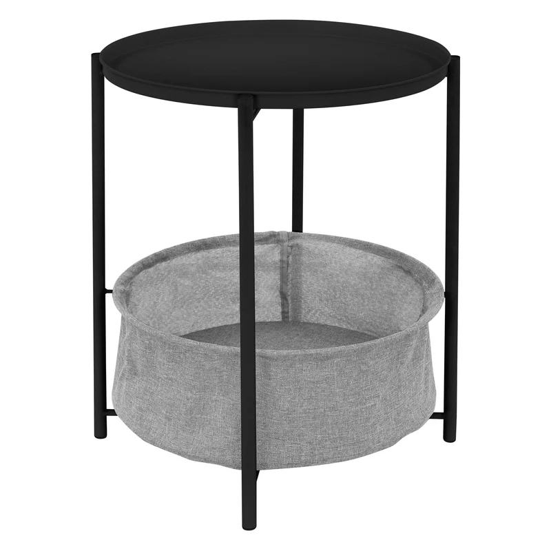 ML-Design | Beistelltisch rund Ø 46x51 cm aus Metall, Sofatisch inkl. Tablett und Stoffkorb mit Stauraum