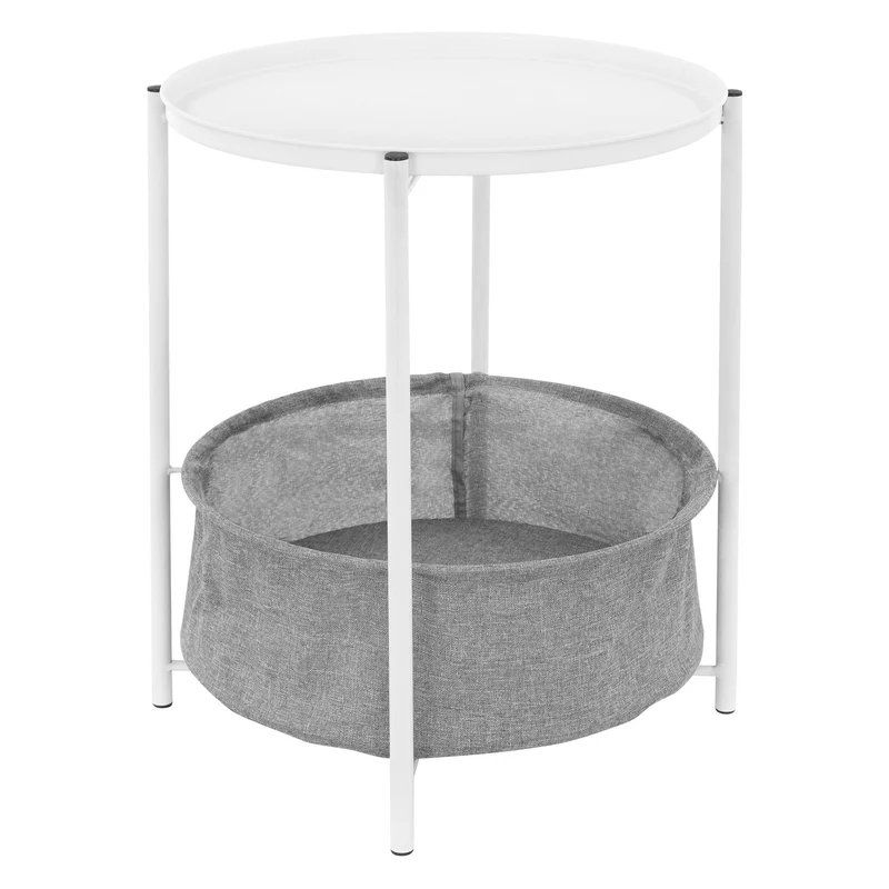 ML-Design | Beistelltisch rund Ø 46x51 cm aus Metall, Sofatisch inkl. Tablett und Stoffkorb mit Stauraum