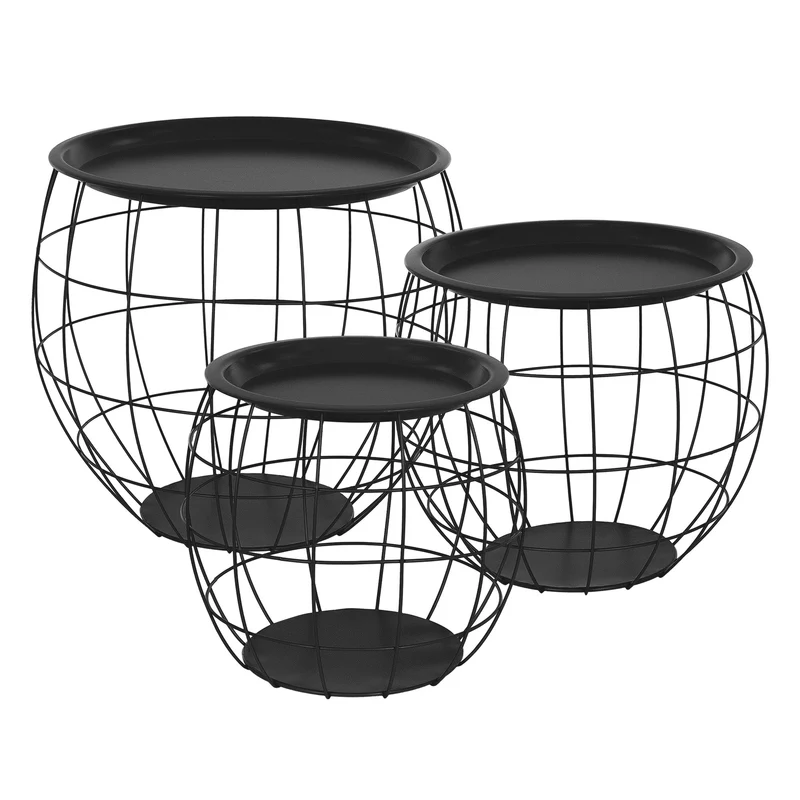 ML-Design | Beistelltisch 3er Set, Ø31cm/Ø38cm/Ø47cm aus Metall, rund Kaffeetische mit Stauraum und abnehmbarer Tischplatte