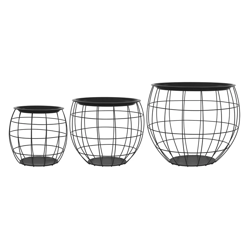 ML-Design | Beistelltisch 3er Set, Ø31cm/Ø38cm/Ø47cm aus Metall, rund Kaffeetische mit Stauraum und abnehmbarer Tischplatte