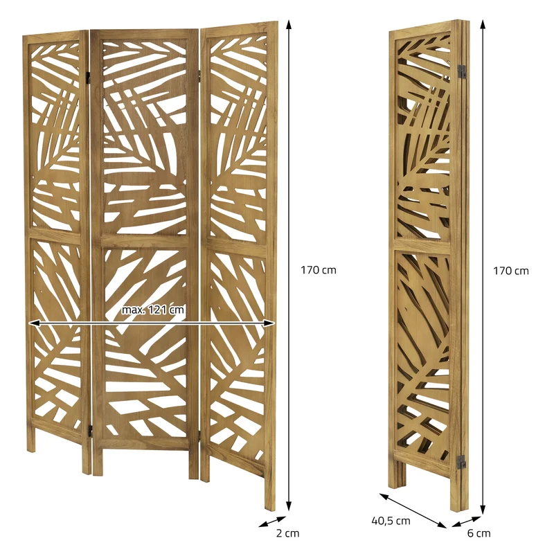 Paravent 3 teilig 170x121 cm Raumteiler faltbar aus Holz Kyoto ML-Design
