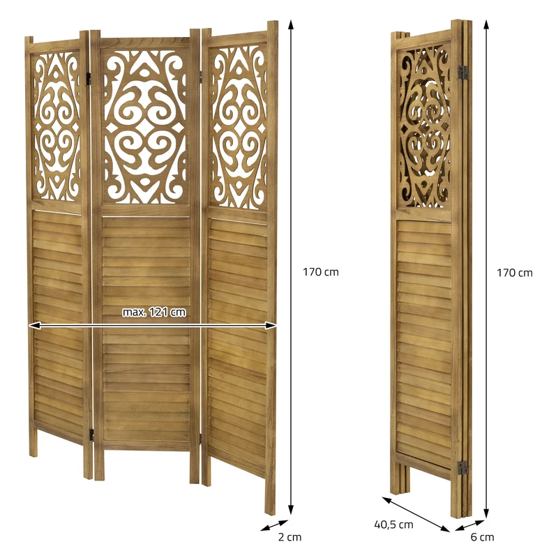 Paravent 3 teilig 170x121 cm Raumteiler faltbar aus Holz Tokio ML-Design
