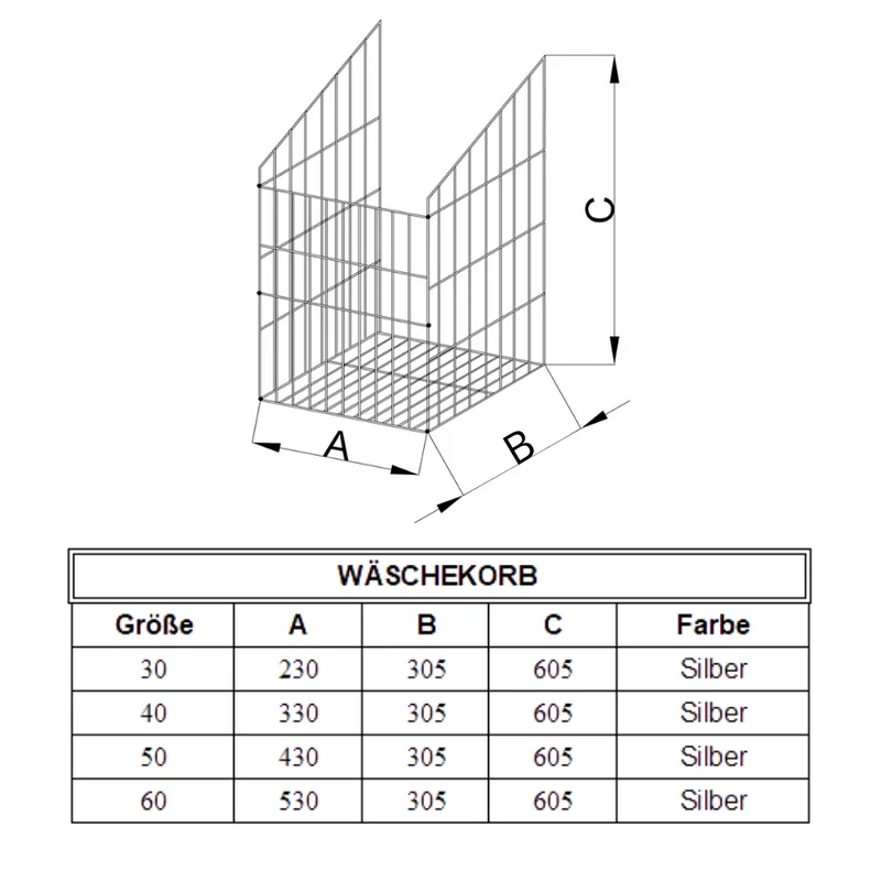 Faltbarer Wäschekorb 60cm - Chrom