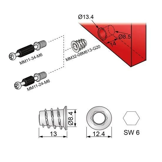 Gewindeeinsatz M6 - 8x13mm - 100 Stk