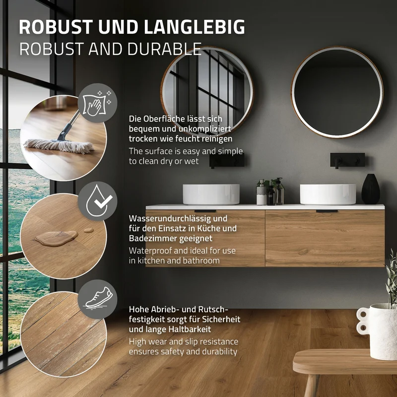 ML-DESIGN | Vinylboden Klick 7 Stück Klicksystem mit Belastungsklasse 34, 122 x 18 cm x 4,2 mm 1,54m² PVC Eiche Rustikal Holzoptik Bodenbelag
