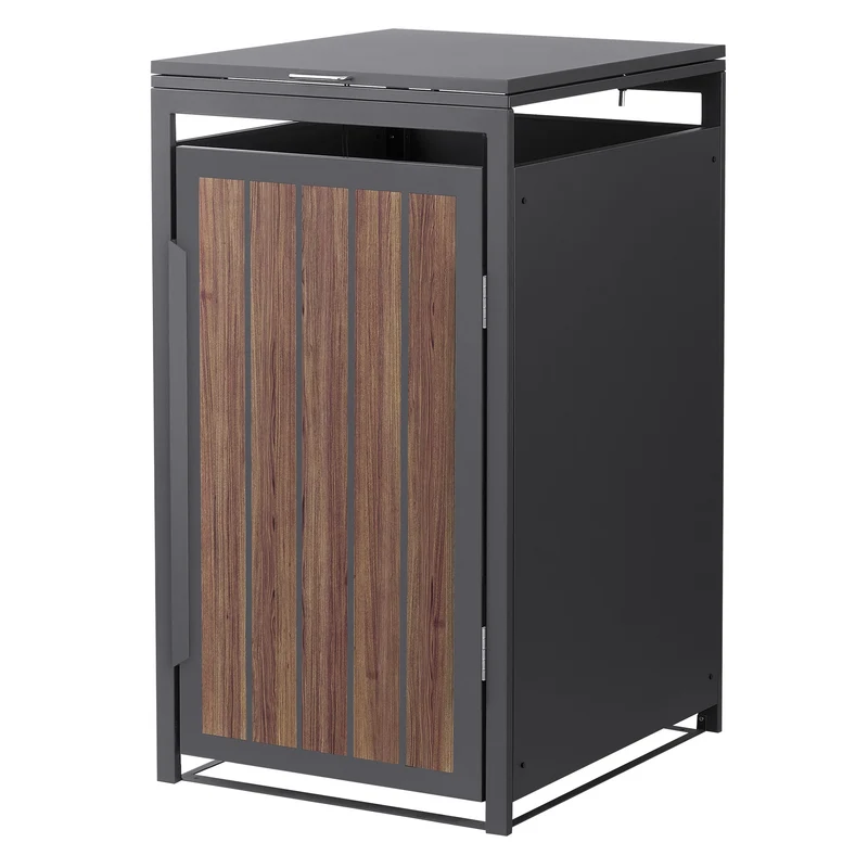 Mülltonnenbox 1er bis 240 Liter 68x80x120 cm aus Stahl in Anthrazit-Eiche dunkel ML-Design