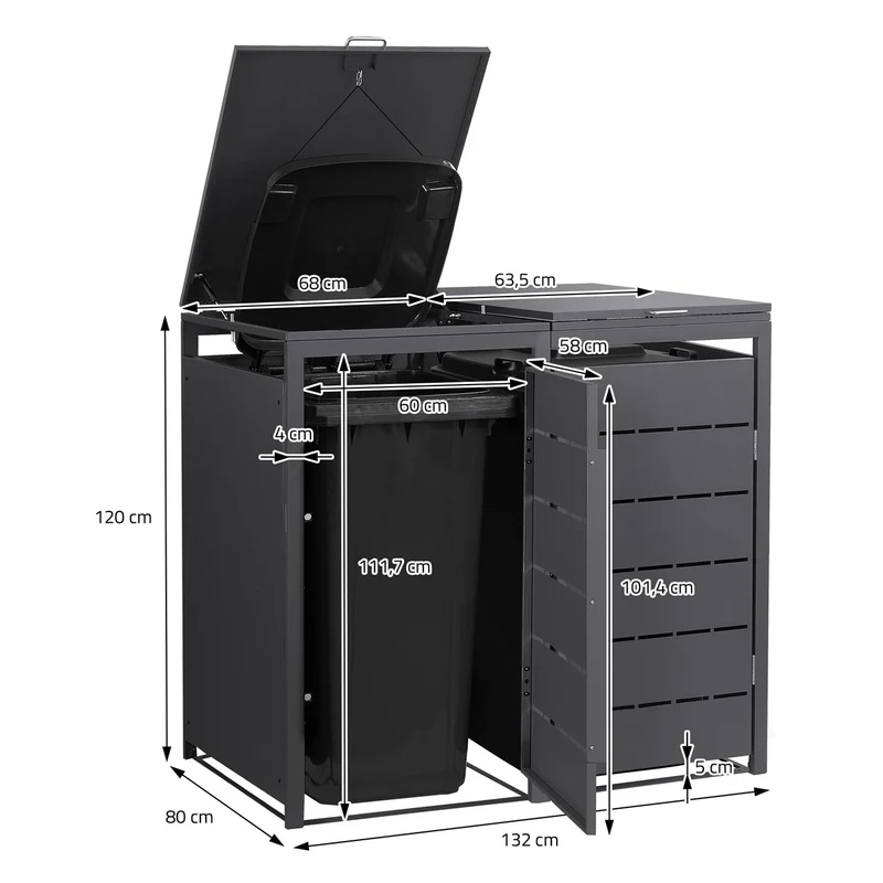 Mülltonnenbox Mülltonnenverkleidung Streben Design für bis zu 4 Tonnen je 240L aus Stahl