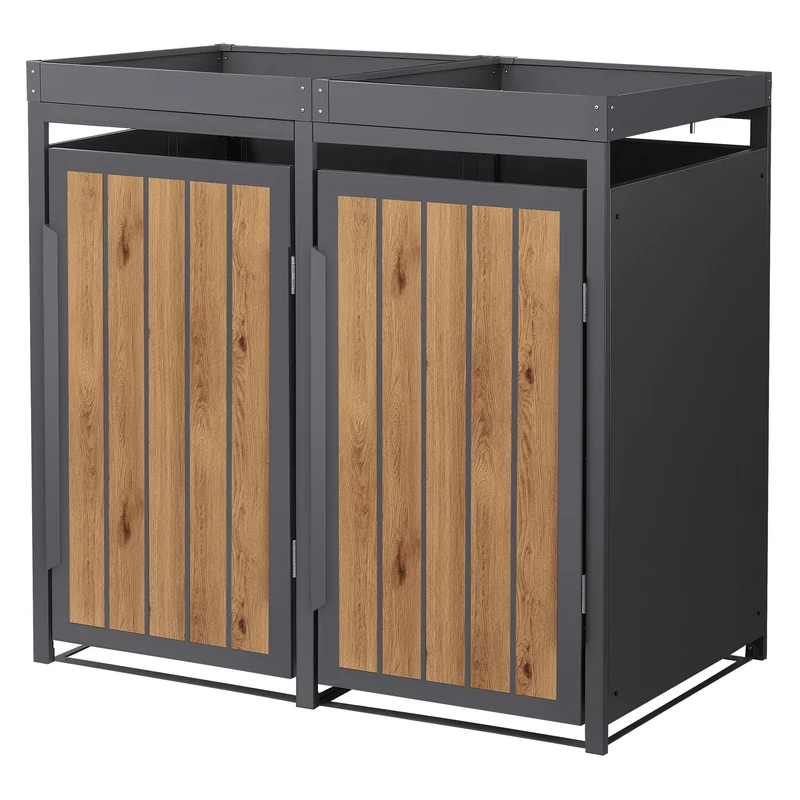 Mülltonnenbox Mülltonnenverkleidung Streben Design mit Pflanzdach für bis zu 4 Tonnen je 240L aus Stahl