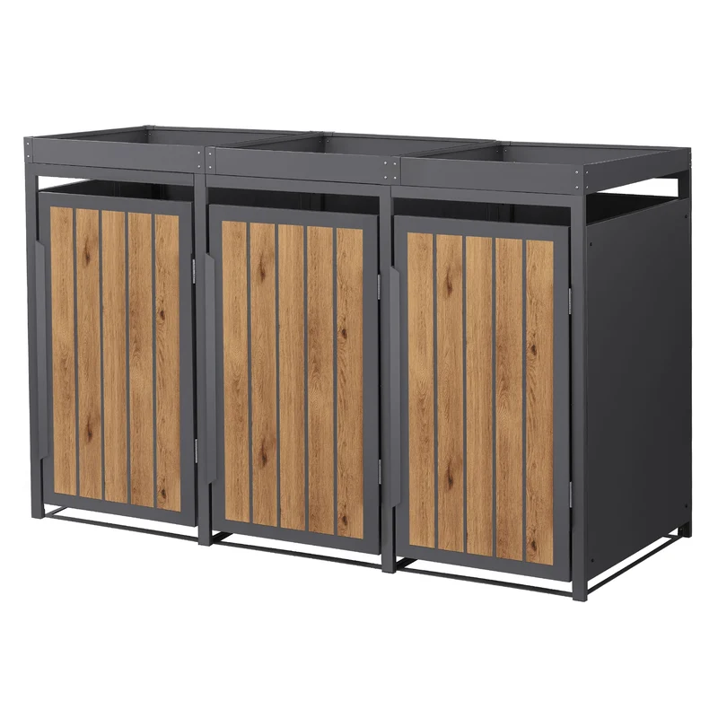 Mülltonnenbox Mülltonnenverkleidung Streben Design mit Pflanzdach für bis zu 4 Tonnen je 240L aus Stahl