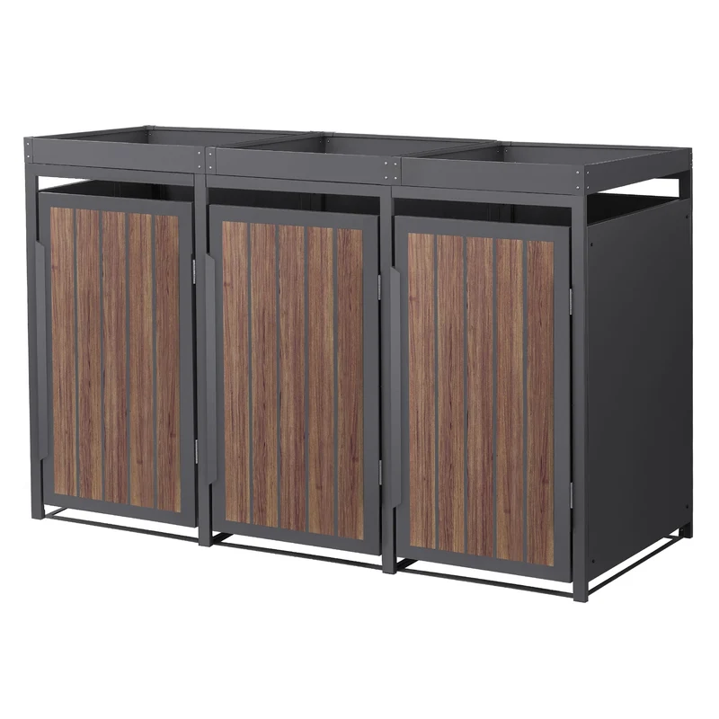 Mülltonnenbox Mülltonnenverkleidung Streben Design mit Pflanzdach für bis zu 4 Tonnen je 240L aus Stahl