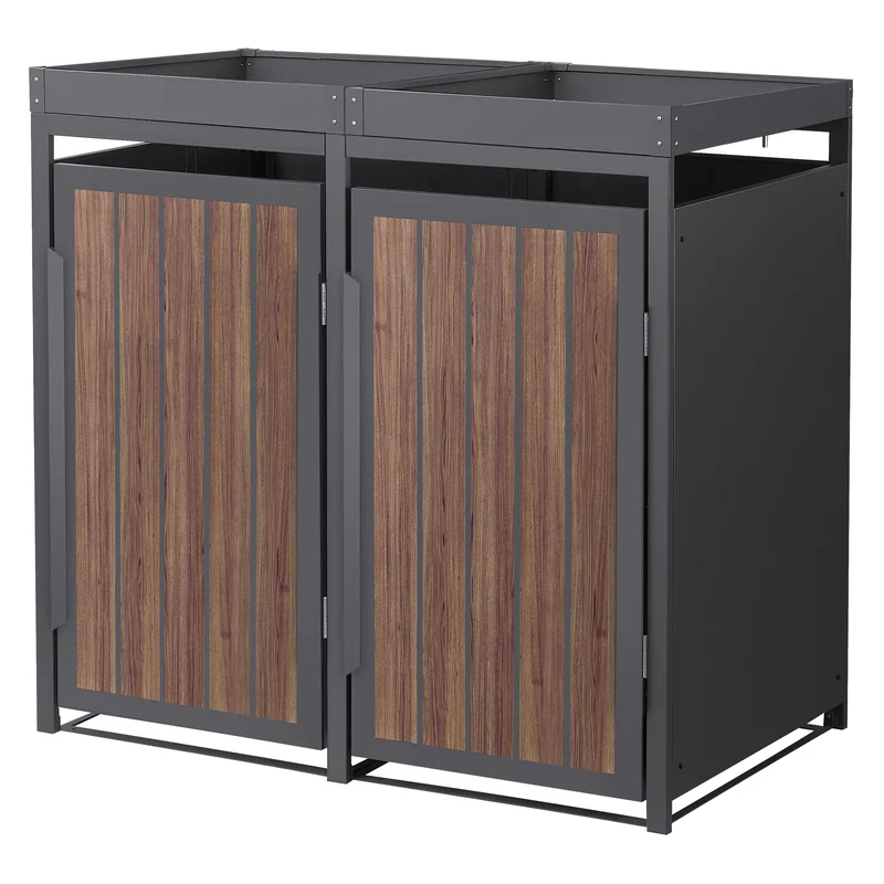 Mülltonnenbox Mülltonnenverkleidung Streben Design mit Pflanzdach für bis zu 4 Tonnen je 240L aus Stahl