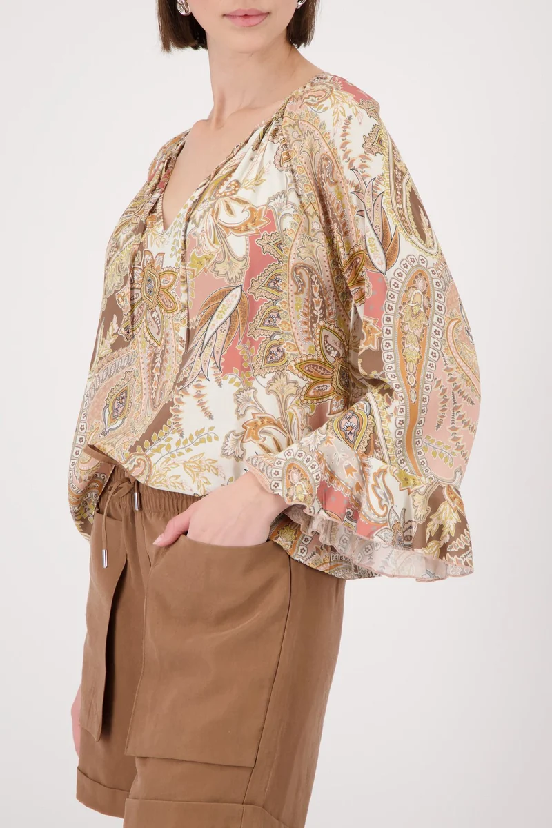 Bluse, mocca gemustert