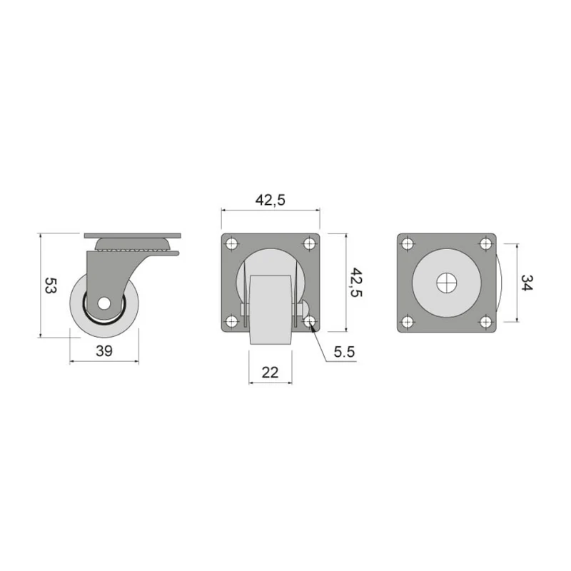 Möbelgummi-Rolle mit Lager Ø39mm